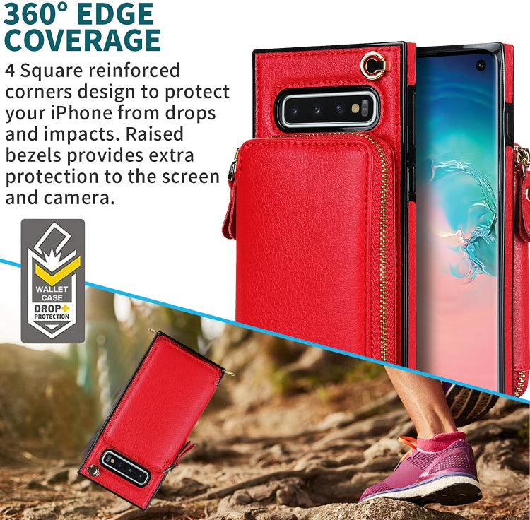 For Samsung Galaxy S10 Cross-body Zipper Big Wallet Bag Square Phone Case