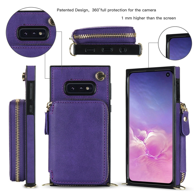 For Samsung Galaxy S10e Cross-body Zipper Big Wallet Bag Square Phone Case