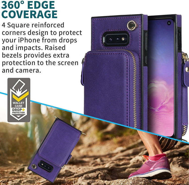 For Samsung Galaxy S10e Cross-body Zipper Big Wallet Bag Square Phone Case