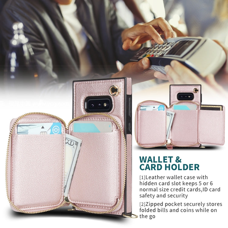 For Samsung Galaxy S10e Cross-body Zipper Big Wallet Bag Square Phone Case