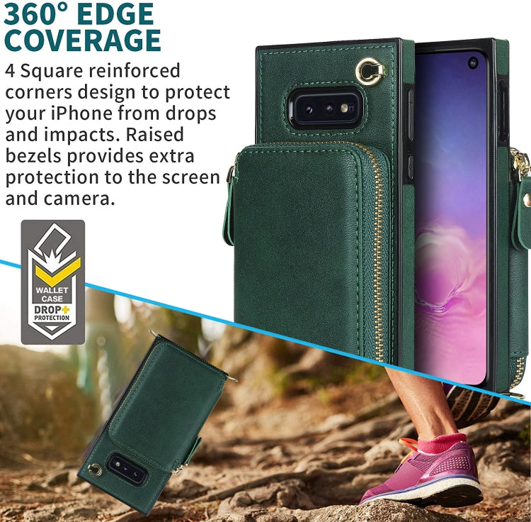 For Samsung Galaxy S10e Cross-body Zipper Big Wallet Bag Square Phone Case