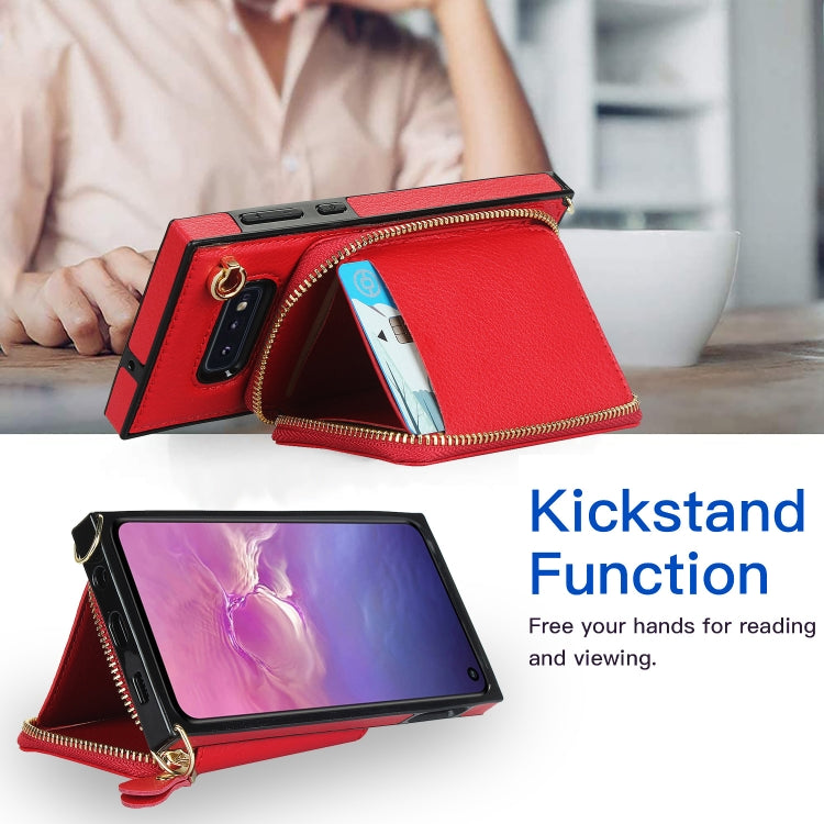For Samsung Galaxy S10e Cross-body Zipper Big Wallet Bag Square Phone Case