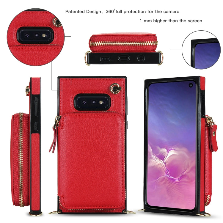 For Samsung Galaxy S10e Cross-body Zipper Big Wallet Bag Square Phone Case