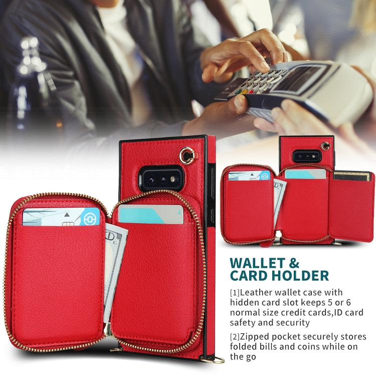 For Samsung Galaxy S10e Cross-body Zipper Big Wallet Bag Square Phone Case