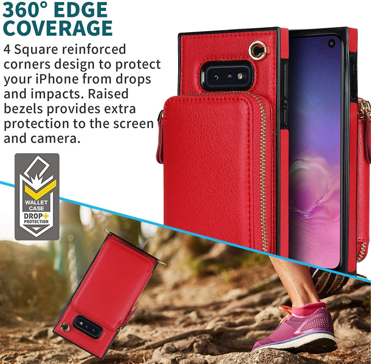 For Samsung Galaxy S10e Cross-body Zipper Big Wallet Bag Square Phone Case