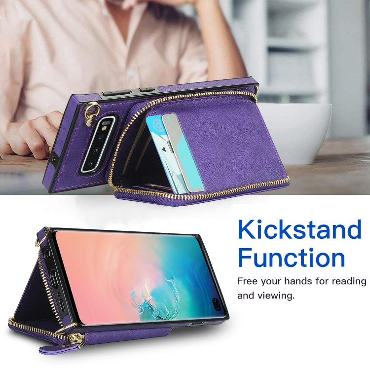 For Samsung Galaxy S10+ Cross-body Zipper Big Wallet Bag Square Phone Case