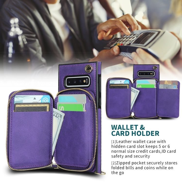 For Samsung Galaxy S10+ Cross-body Zipper Big Wallet Bag Square Phone Case