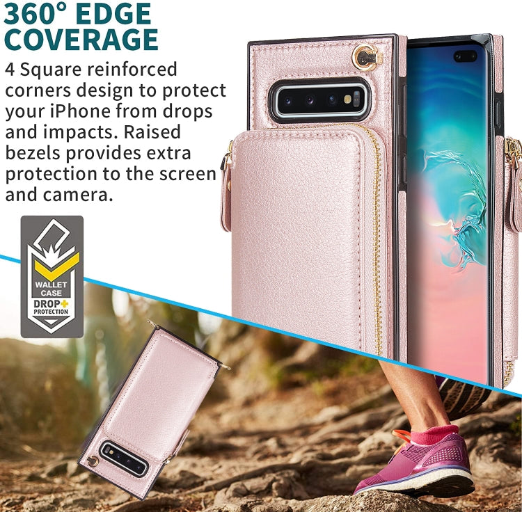 For Samsung Galaxy S10+ Cross-body Zipper Big Wallet Bag Square Phone Case