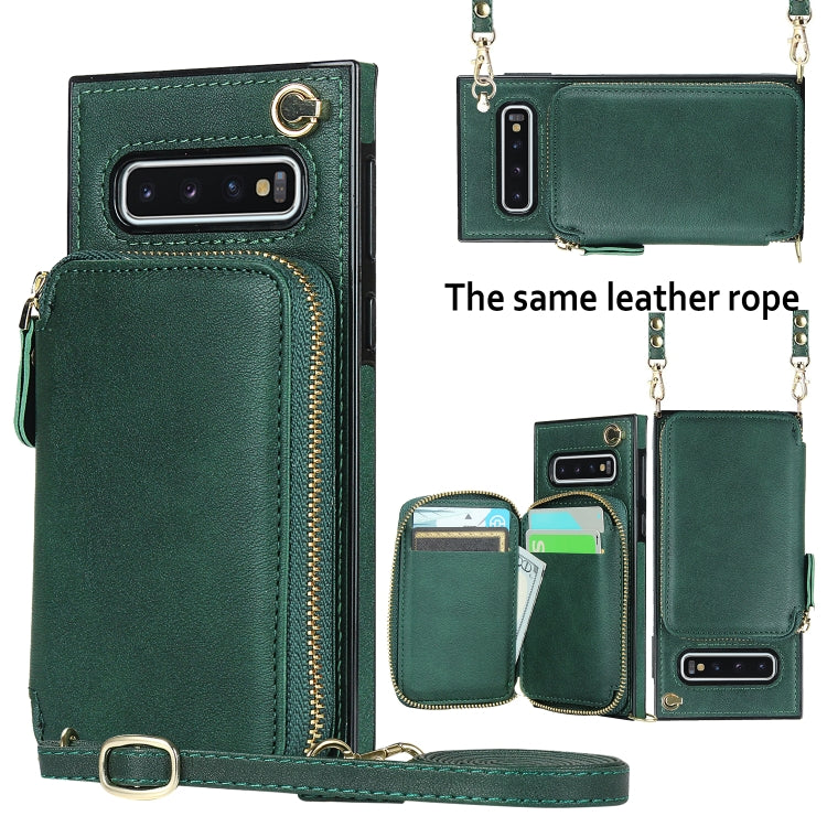 For Samsung Galaxy S10+ Cross-body Zipper Big Wallet Bag Square Phone Case