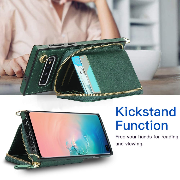 For Samsung Galaxy S10+ Cross-body Zipper Big Wallet Bag Square Phone Case