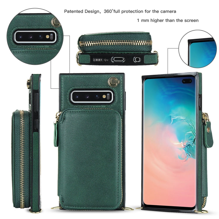 For Samsung Galaxy S10+ Cross-body Zipper Big Wallet Bag Square Phone Case