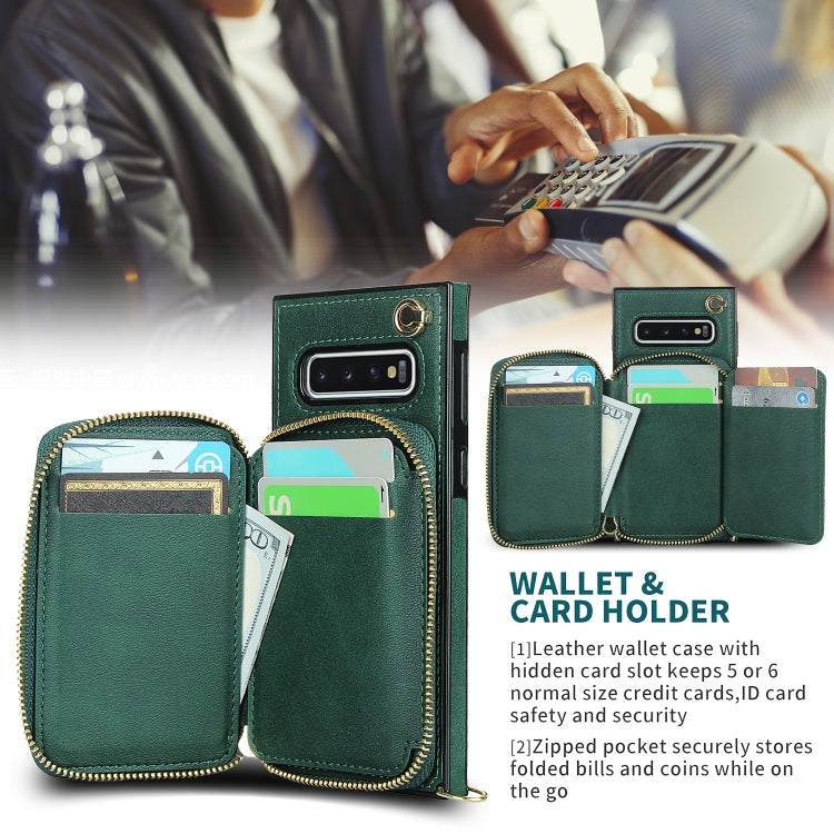 For Samsung Galaxy S10+ Cross-body Zipper Big Wallet Bag Square Phone Case