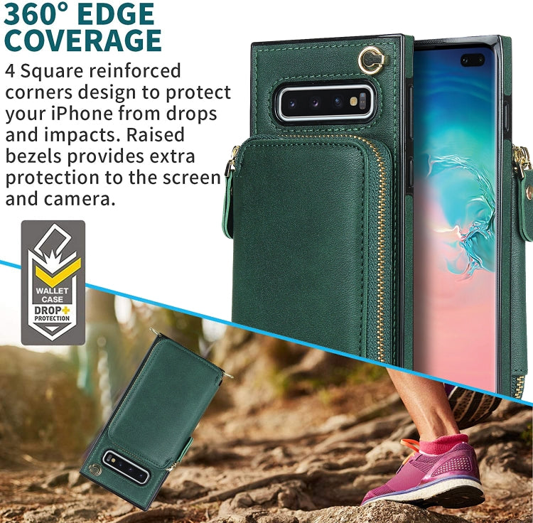 For Samsung Galaxy S10+ Cross-body Zipper Big Wallet Bag Square Phone Case