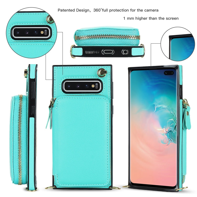 For Samsung Galaxy S10+ Cross-body Zipper Big Wallet Bag Square Phone Case