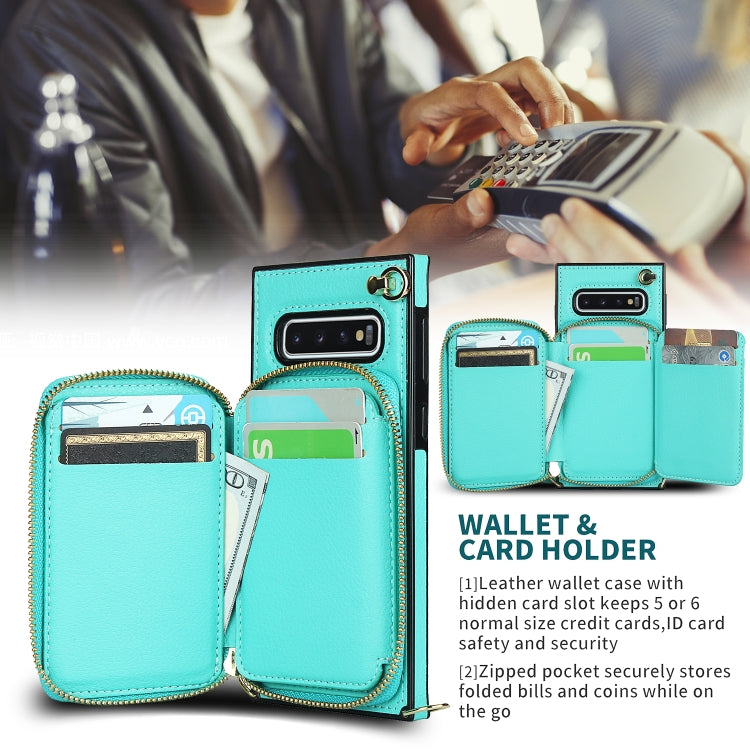 For Samsung Galaxy S10+ Cross-body Zipper Big Wallet Bag Square Phone Case