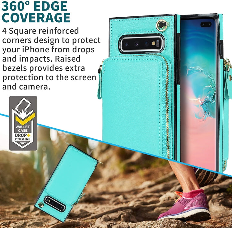 For Samsung Galaxy S10+ Cross-body Zipper Big Wallet Bag Square Phone Case