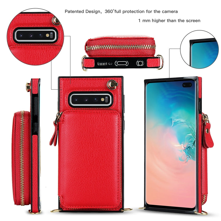 For Samsung Galaxy S10+ Cross-body Zipper Big Wallet Bag Square Phone Case