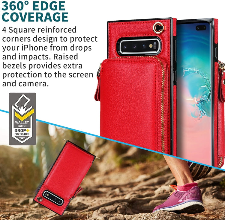 For Samsung Galaxy S10+ Cross-body Zipper Big Wallet Bag Square Phone Case