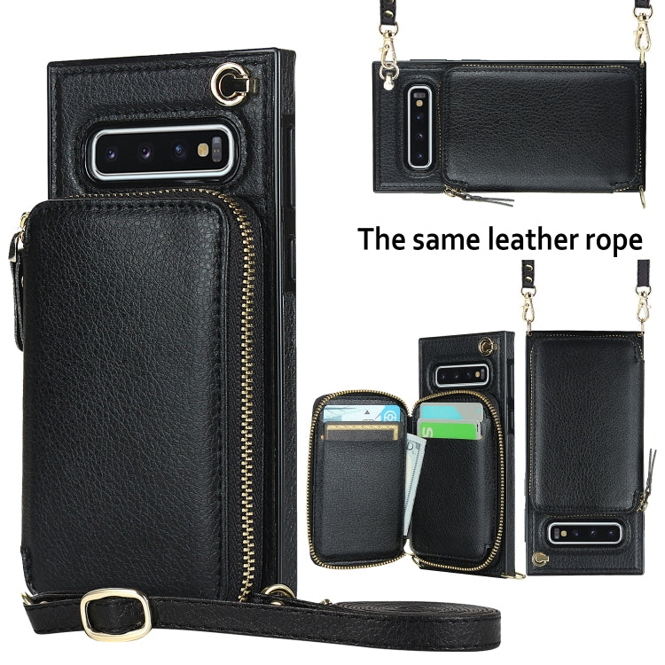 For Samsung Galaxy S10+ Cross-body Zipper Big Wallet Bag Square Phone Case