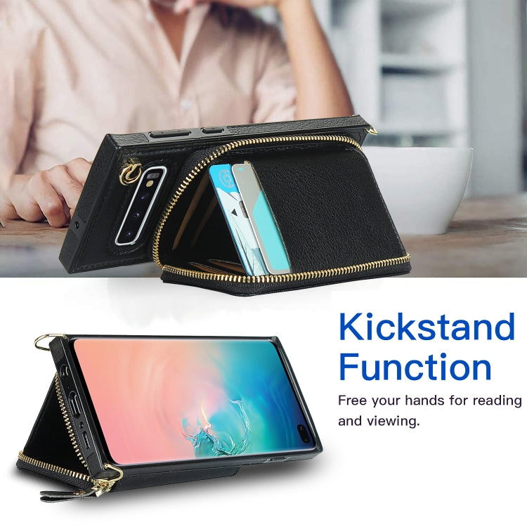 For Samsung Galaxy S10+ Cross-body Zipper Big Wallet Bag Square Phone Case