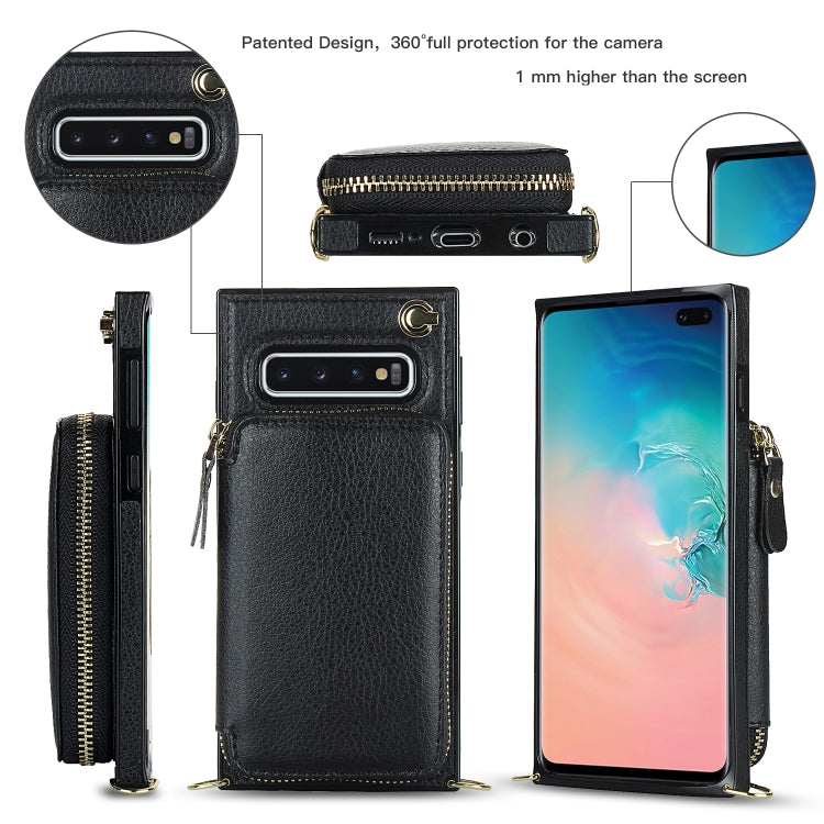 For Samsung Galaxy S10+ Cross-body Zipper Big Wallet Bag Square Phone Case