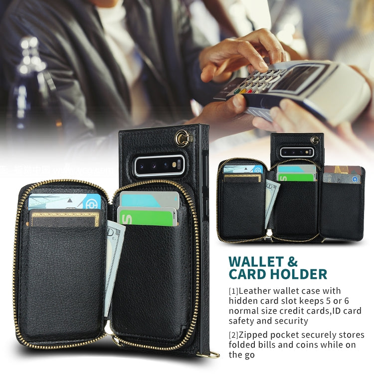 For Samsung Galaxy S10+ Cross-body Zipper Big Wallet Bag Square Phone Case