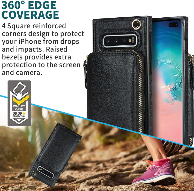For Samsung Galaxy S10+ Cross-body Zipper Big Wallet Bag Square Phone Case