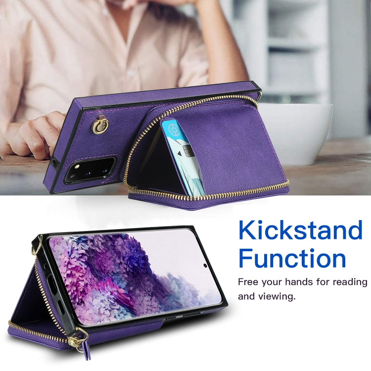 For Samsung Galaxy S20 Cross-body Zipper Big Wallet Bag Square Phone Case
