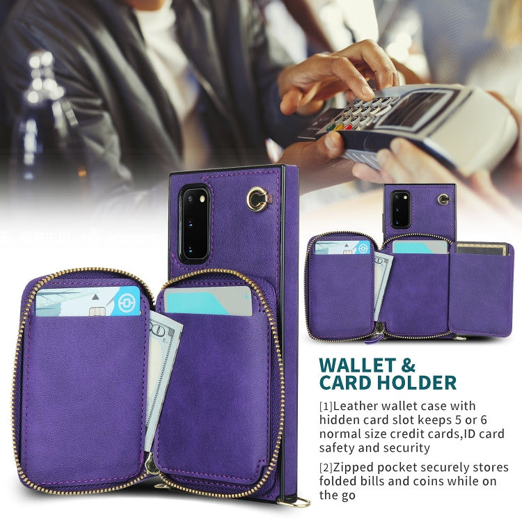 For Samsung Galaxy S20 Cross-body Zipper Big Wallet Bag Square Phone Case