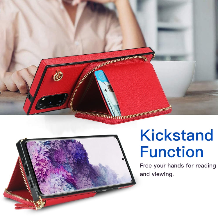 For Samsung Galaxy S20 Cross-body Zipper Big Wallet Bag Square Phone Case