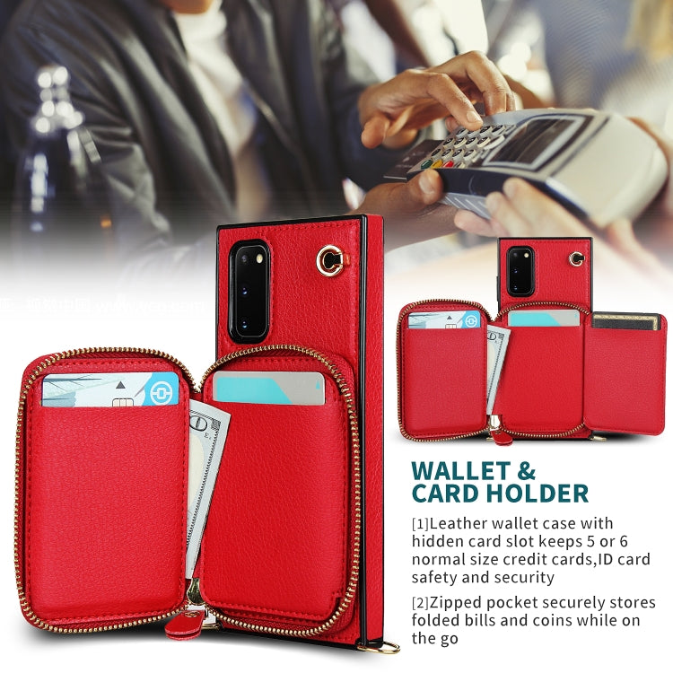 For Samsung Galaxy S20 Cross-body Zipper Big Wallet Bag Square Phone Case