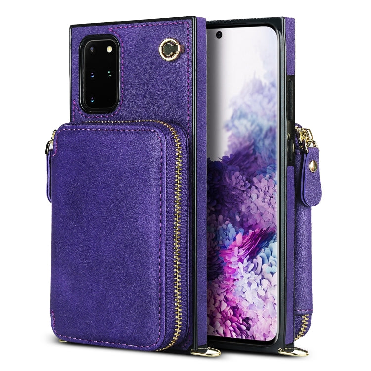 For Samsung Galaxy S20+ Cross-body Zipper Big Wallet Bag Square Phone Case