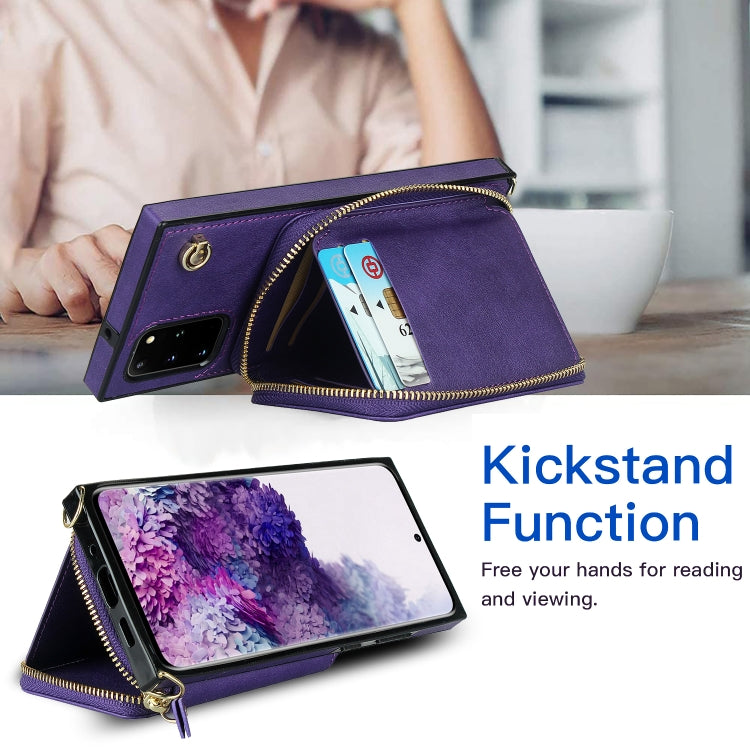 For Samsung Galaxy S20+ Cross-body Zipper Big Wallet Bag Square Phone Case