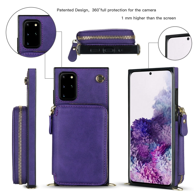 For Samsung Galaxy S20+ Cross-body Zipper Big Wallet Bag Square Phone Case