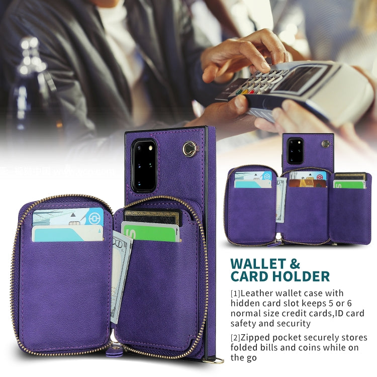 For Samsung Galaxy S20+ Cross-body Zipper Big Wallet Bag Square Phone Case