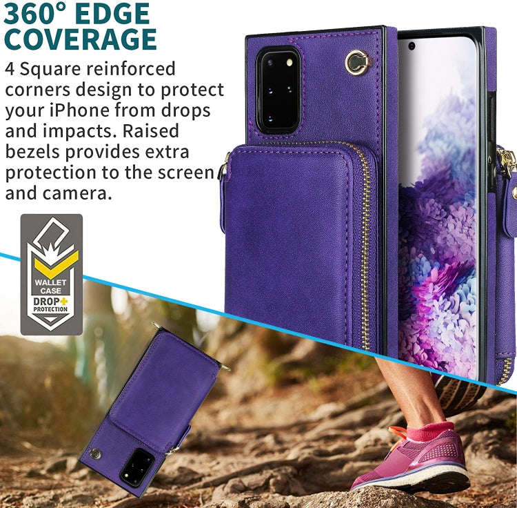 For Samsung Galaxy S20+ Cross-body Zipper Big Wallet Bag Square Phone Case