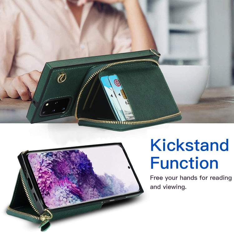 For Samsung Galaxy S20+ Cross-body Zipper Big Wallet Bag Square Phone Case