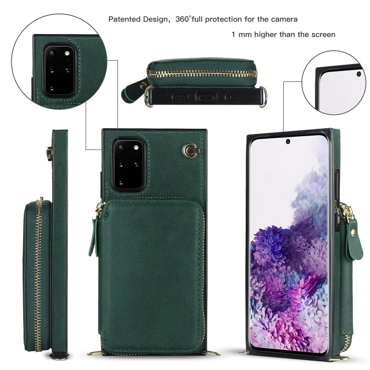For Samsung Galaxy S20+ Cross-body Zipper Big Wallet Bag Square Phone Case