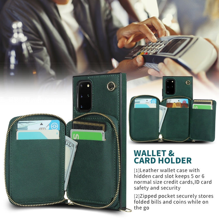 For Samsung Galaxy S20+ Cross-body Zipper Big Wallet Bag Square Phone Case
