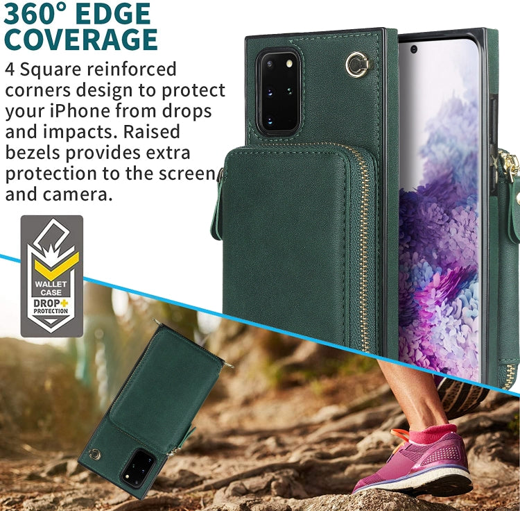 For Samsung Galaxy S20+ Cross-body Zipper Big Wallet Bag Square Phone Case