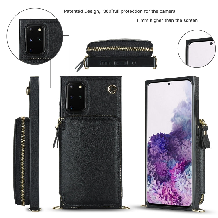 For Samsung Galaxy S20+ Cross-body Zipper Big Wallet Bag Square Phone Case