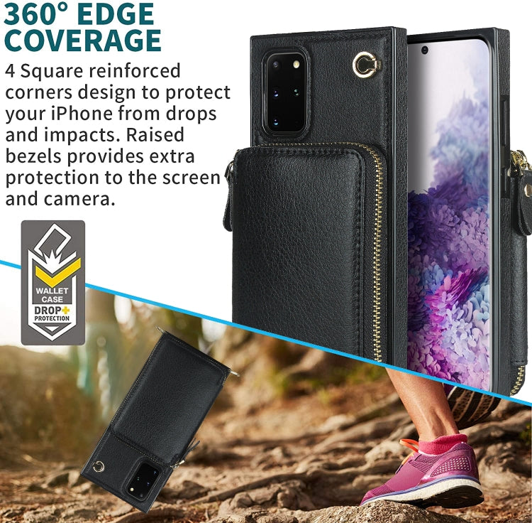 For Samsung Galaxy S20+ Cross-body Zipper Big Wallet Bag Square Phone Case