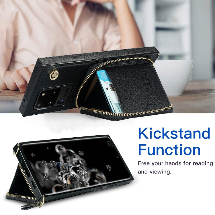 For Samsung Galaxy S20 Ultra Cross-body Zipper Big Wallet Bag Square Phone Case