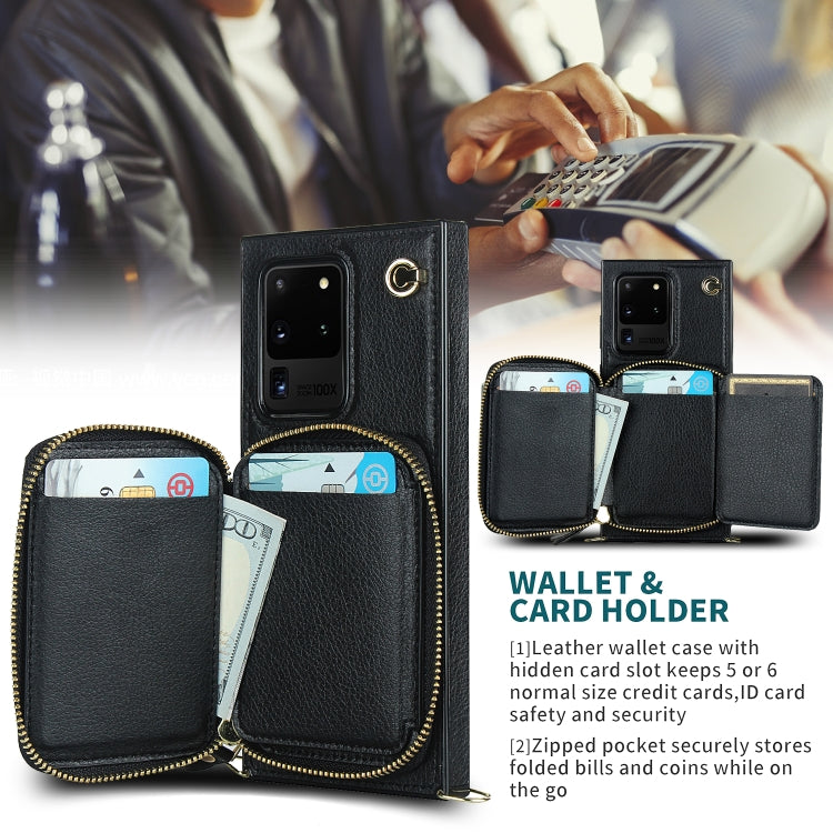 For Samsung Galaxy S20 Ultra Cross-body Zipper Big Wallet Bag Square Phone Case