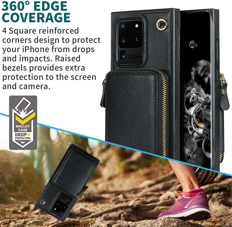 For Samsung Galaxy S20 Ultra Cross-body Zipper Big Wallet Bag Square Phone Case
