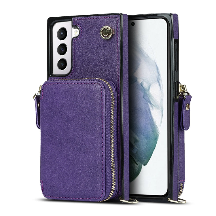 For Samsung Galaxy S21 Cross-body Zipper Big Wallet Bag Square Phone Case