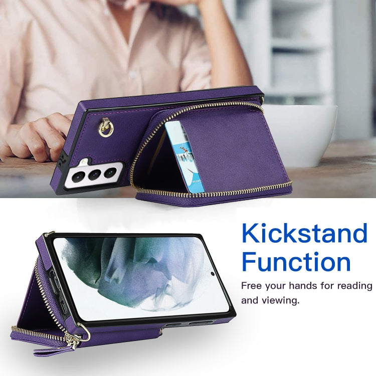 For Samsung Galaxy S21 Cross-body Zipper Big Wallet Bag Square Phone Case