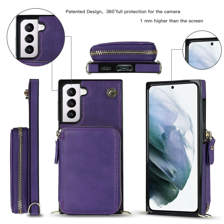 For Samsung Galaxy S21 Cross-body Zipper Big Wallet Bag Square Phone Case