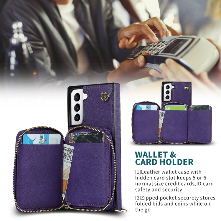 For Samsung Galaxy S21 Cross-body Zipper Big Wallet Bag Square Phone Case