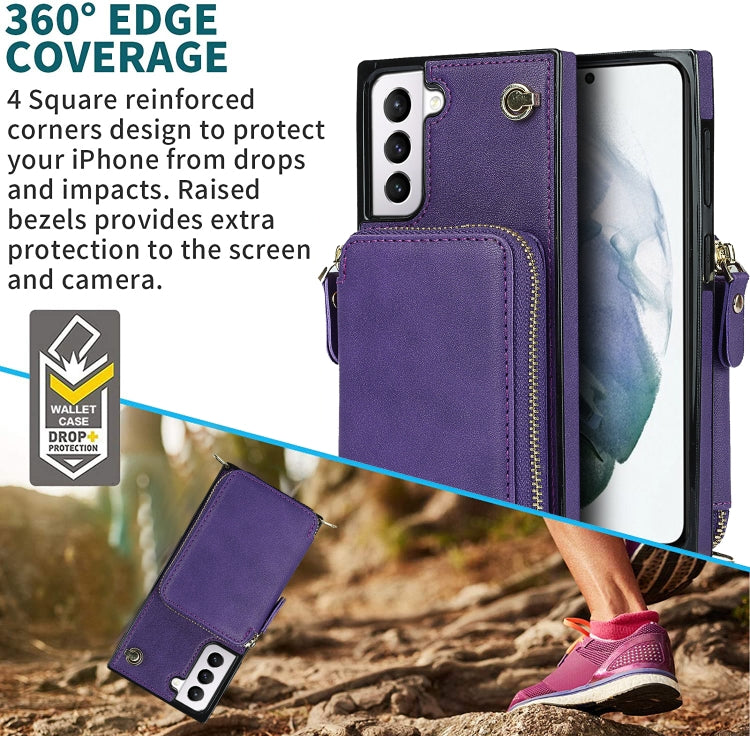 For Samsung Galaxy S21 Cross-body Zipper Big Wallet Bag Square Phone Case